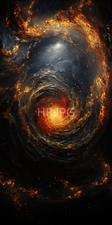 High Resolution: Intense swirling galaxy with vibrant orange yellow cores at its center surrounded by dark blue-black space filled with glowing star-like particles download. | HRJPG.com