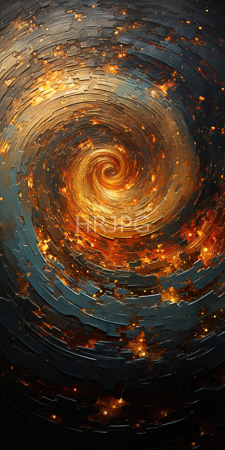 High Resolution: Abstract painting depicting a swirling vortex of fiery orange yellow hues surrounded by dark blue-gray concentric circles download. | HRJPG.com