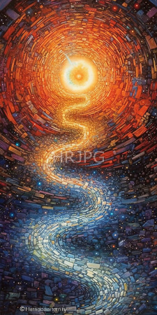 High Resolution: Abstract digital painting by @leandro_murru depicting swirling patterns of orange and blue tiles forming concentric circles wavy lines download. | HRJPG.com