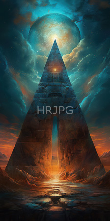 High Resolution: Ancient weathered stone pyramid with cracks and textures standing in front of dramatic clouds illuminated by sunset hues download. | HRJPG.com