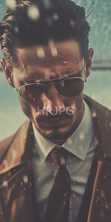 High Resolution: Handsome bearded man slicked-back brown hair wearing aviator sunglasses and tan leather jacket over white shirt red tie download. | HRJPG.com