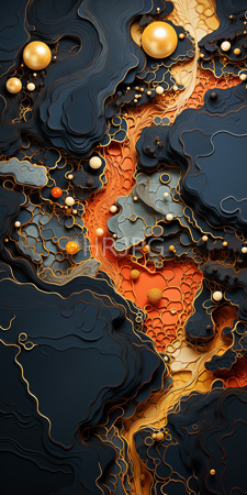 High Resolution: Abstract artwork featuring intricate swirling patterns in dark blue orange hues with gold accents resembling fluid textures download. | HRJPG.com