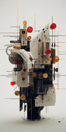 High Resolution: Abstract artwork featuring geometric shapes and colorful circles on a white background with black lines intersecting at various angles download. | HRJPG.com