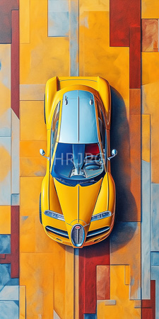 High Resolution: Aerial photograph orange-yellow Porsche sports car parked on top view centered against geometrically patterned pavement download. | HRJPG.com