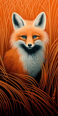 High Resolution: Orange fox with white black facial markings blue eyes standing amidst tall grass blades in varying shades dark to light brown download. | HRJPG.com