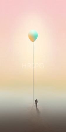 High Resolution: Ethereal minimalist scene featuring one person standing in shallow water holding onto thin string attached to large balloon download. | HRJPG.com
