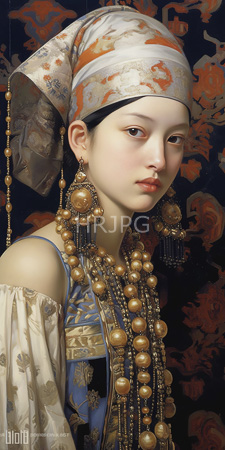 High Resolution: Intricate digital painting of a young fair-skinned woman delicate features soft pink lips wearing traditional Middle Eastern attire download. | HRJPG.com