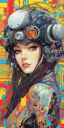 High Resolution: Anime-style woman pale skin long brown hair wearing futuristic steampunk goggles on her head intricate mechanical parts download. | HRJPG.com