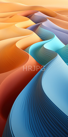 High Resolution: Undulating wave-like dunes in vibrant colors orange to red on top and blue at bottom smooth gradients creating an abstract desert landscape download. | HRJPG.com