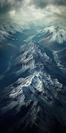 High Resolution: Snow-capped mountain range under overcast sky showcasing rugged peaks with dark light gray shadows creating dramatic contrasts download. | HRJPG.com