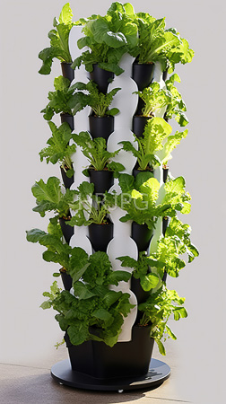 High Resolution: Indoor vertical garden lush green lettuce plants black pots arranged on alternating white dark gray trellises light-gray background download. | HRJPG.com