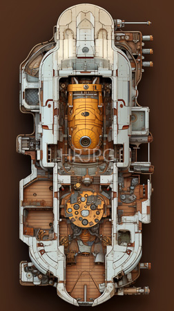 High Resolution: Overhead digital rendering intricate mechanical machinery steampunk influences brown background white copper-colored components symmetrical patterns golden-orange gears download. | HRJPG.com