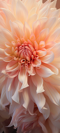 High Resolution: Intricately detailed large dahlia flower soft pink peach-colored petals radiating from its center in layers gentle curves subtle gradients download. | HRJPG.com