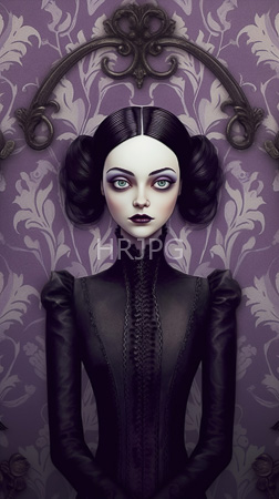 High Resolution: Androgynous pale-skinned figure striking blue eyes wearing elaborate black Victorian-style clothing featuring high collars intricate lace detailing download. | HRJPG.com