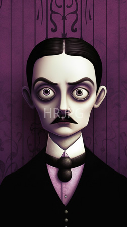 High Resolution: Unsettling pale-skinned man black hair thick eyebrows against purple wallpaper adorned with dark floral patterns large eyes staring intensely download. | HRJPG.com