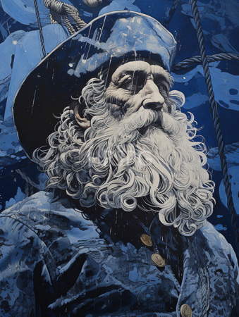 High Resolution: Intricately detailed illustration of Santa Claus with exaggerated features in shades predominantly blue and white long curly gray hair download. | HRJPG.com