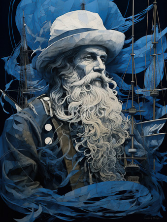 High Resolution: Elderly white man long flowing silver beard and mustache wearing a large brimmed hat adorned in blue feathers download. | HRJPG.com