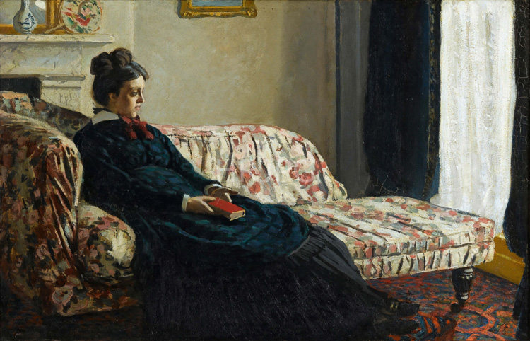 High Resolution: Claude Monet Meditation Madame Monet Sitting on a Sofa 1870 download. | HRJPG.com