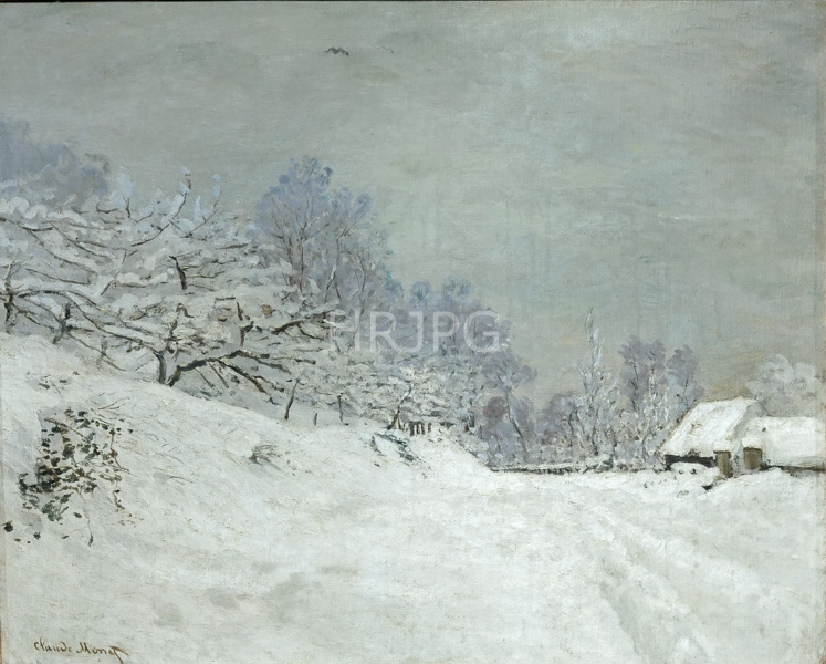 High Resolution: Claude Monet A Cart on the Snowy Road at Honfleur 1867 download. | HRJPG.com