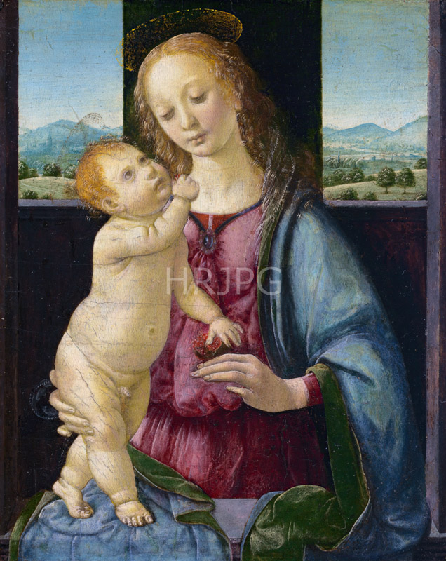 High Resolution: Madonna and Child with a Pomegranate-Lorenzo di Credi-c 1475-1480 download. | HRJPG.com