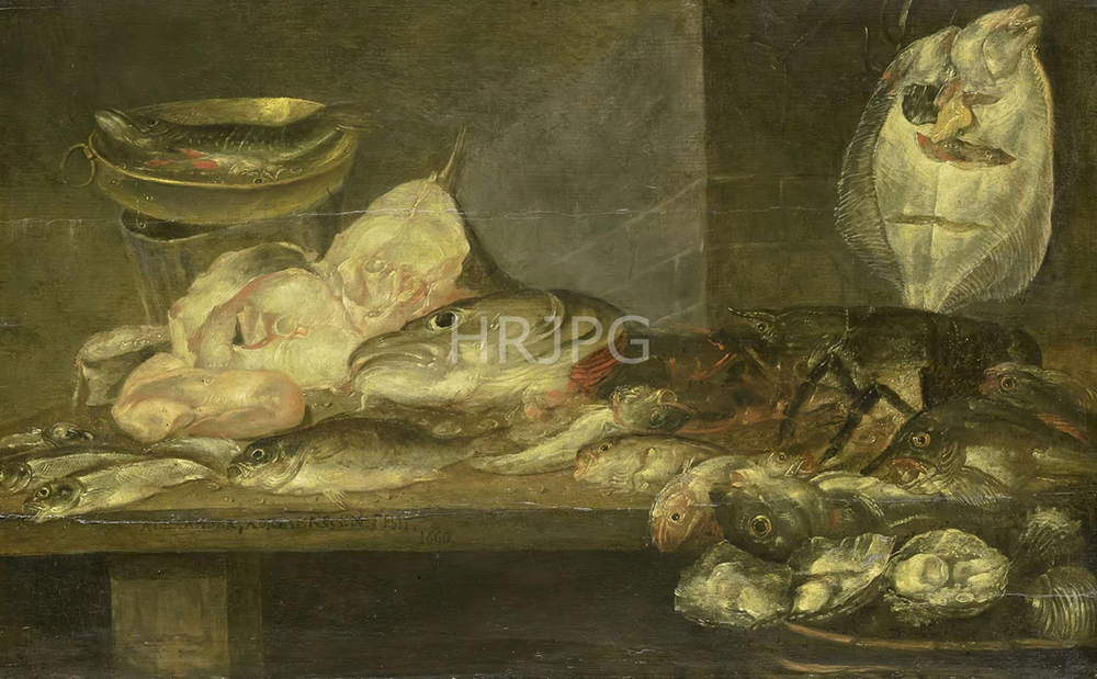 High Resolution: Still Life with Fish-Alexander Adriaenssen-1643 download. | HRJPG.com