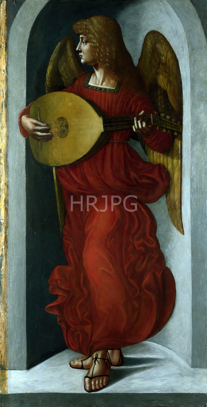 High Resolution: An Angel in Red with a Lute-Giovanni Ambrogio de Predis-c 1490-1499 download. | HRJPG.com
