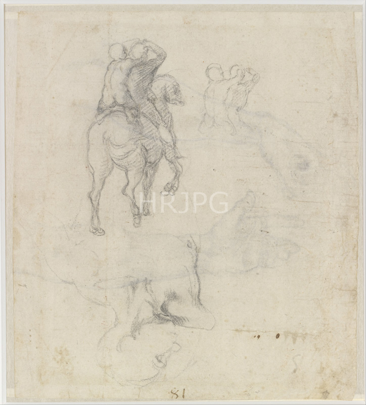 High Resolution: Studies of a Horse with Two Nude Riders-Michelangelo Buonarroti-c 1503 1505 download. | HRJPG.com