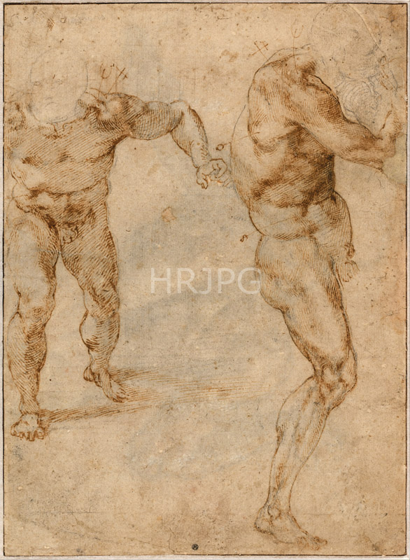 High Resolution: Two Nude Studies of a Man Storming Forward-Michelangelo Buonarroti-c 1504 1505 download. | HRJPG.com