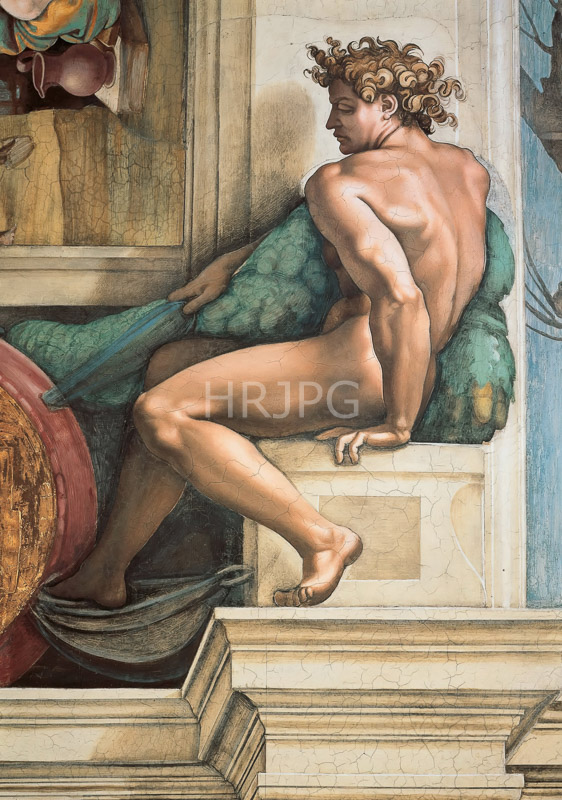 High Resolution: Ignudo above the Delphic Sibyl-Michelangelo Buonarroti-1508 1512 download. | HRJPG.com