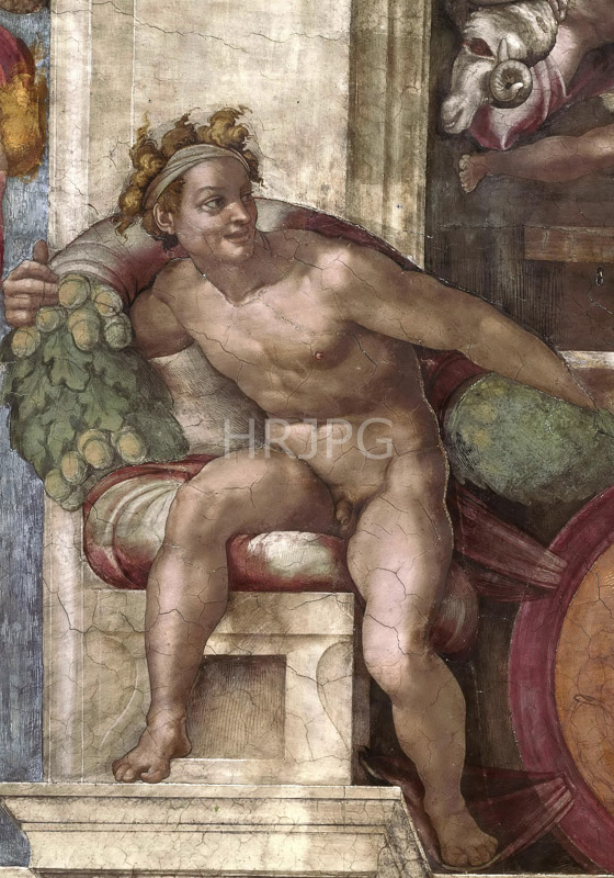 High Resolution: Ignudo above the Persian Sibyl-Michelangelo Buonarroti-1508 1512 download. | HRJPG.com
