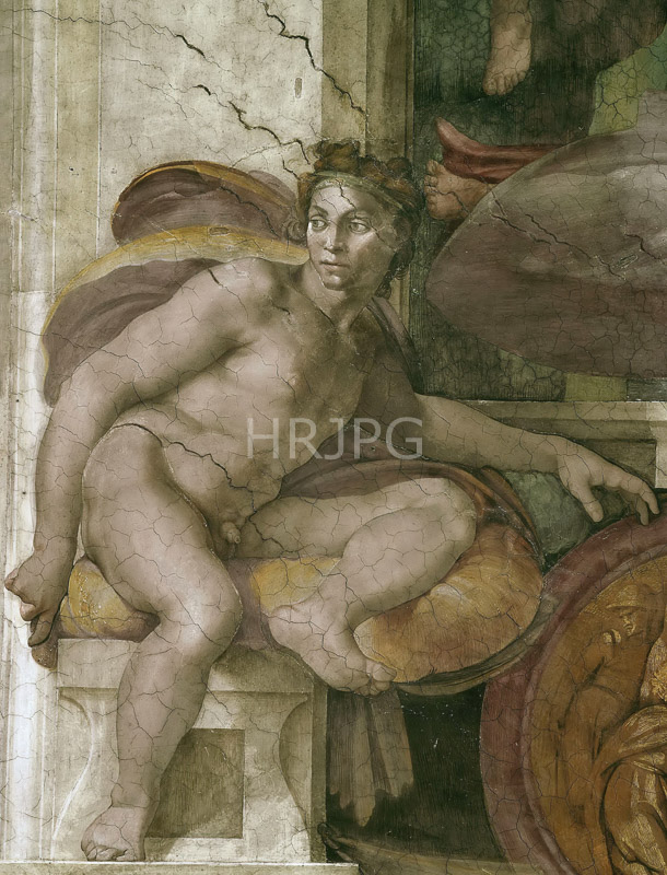 High Resolution: Ignudo above the Libyan Sibyl-Michelangelo Buonarroti-1508 1512 download. | HRJPG.com
