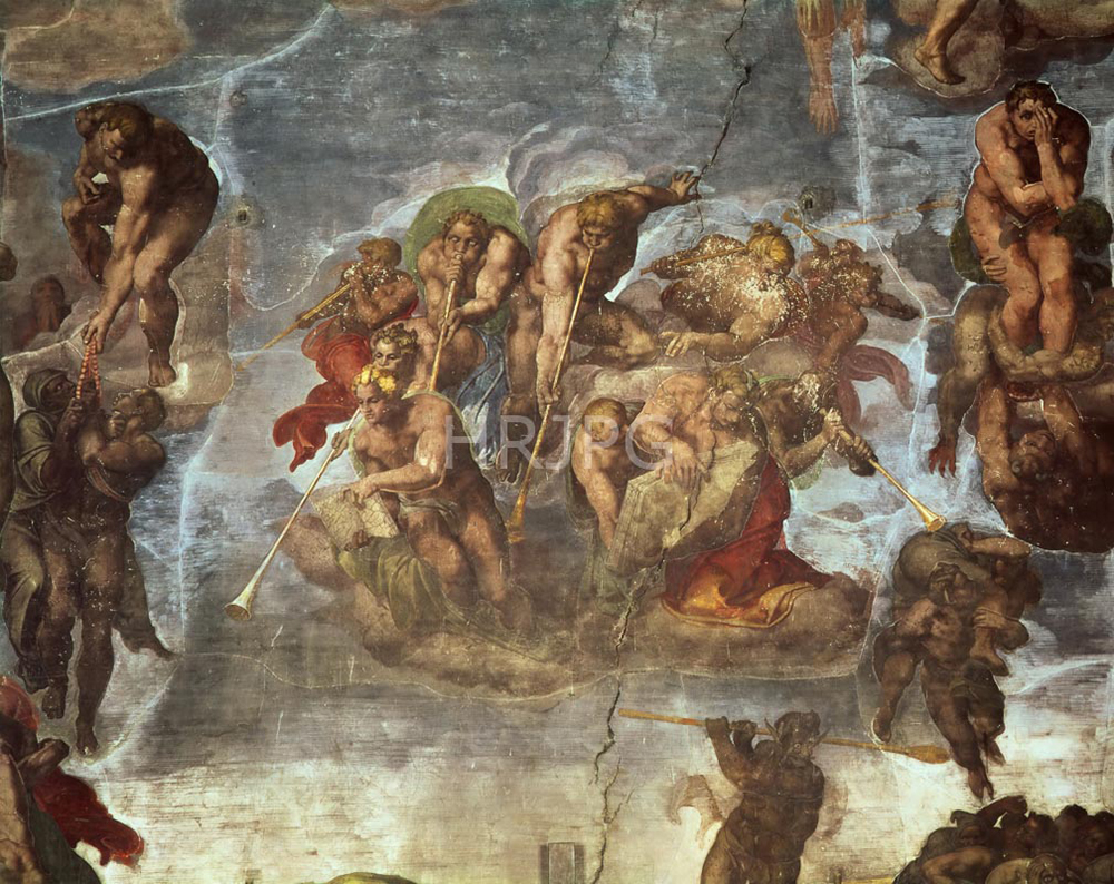 High Resolution: The Last Judgment Detail of Angels with Trumpets-Michelangelo Buonarroti-1536 1541 download. | HRJPG.com