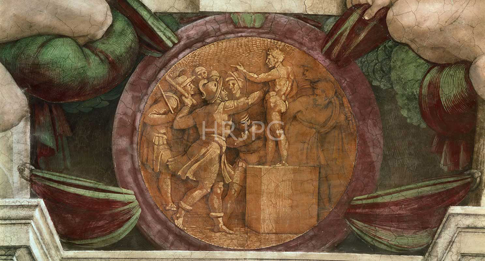 High Resolution: Medallion Jews destroying the statue of Baal-Michelangelo Buonarroti-1508 1512 download. | HRJPG.com