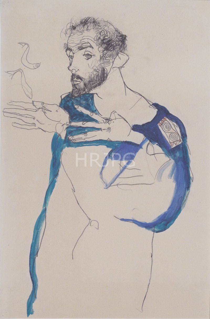 High Resolution: 800522-Portrait of Gustav Klimt-Egon Schiele-1913 download. | HRJPG.com
