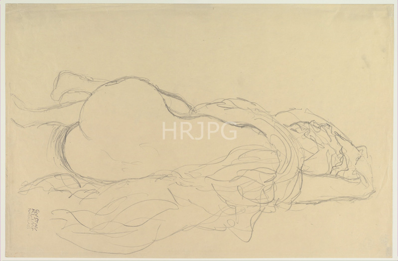High Resolution: 800533-Reclining Nude with Drapery Back View-Gustav Klimt-ca 1912 1913 download. | HRJPG.com
