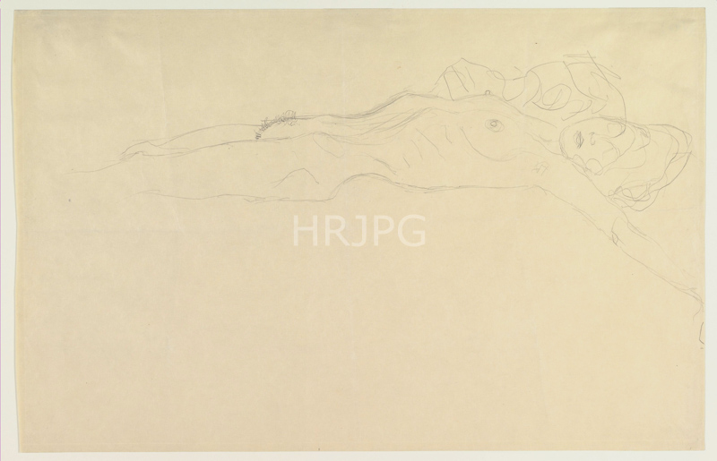 High Resolution: 800535-Reclining Nude with Outstretched Left Arm-Gustav Klimt-1904 1905 download. | HRJPG.com