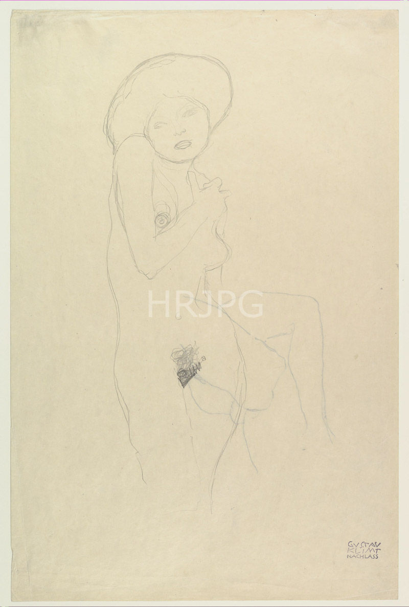 High Resolution: 800537-Sitting Nude from the Back-Gustav Klimt-c 1911 1912 download. | HRJPG.com