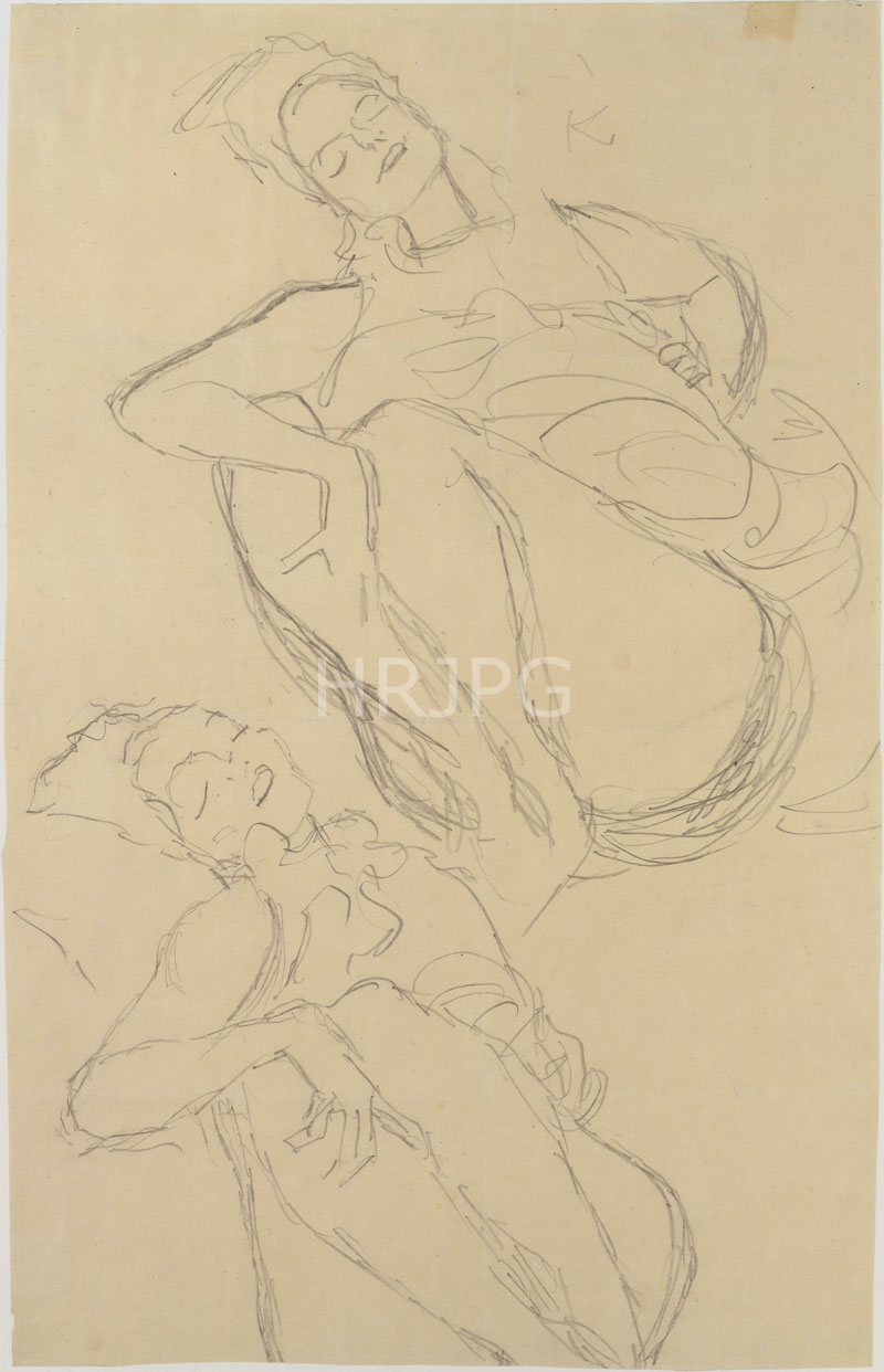 High Resolution: 800543-Two Studies for a Crouching Woman-Gustav Klimt-around 1914 1915 download. | HRJPG.com