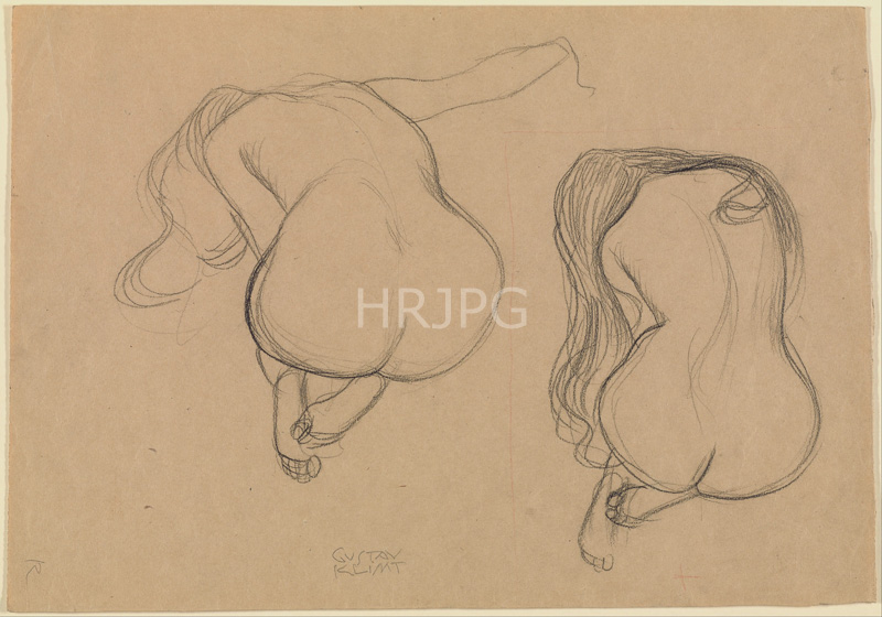 High Resolution: 800552-Two Studies of a Seated Nude with Long Hair-Gustav Klimt-ca 1901 1902 download. | HRJPG.com