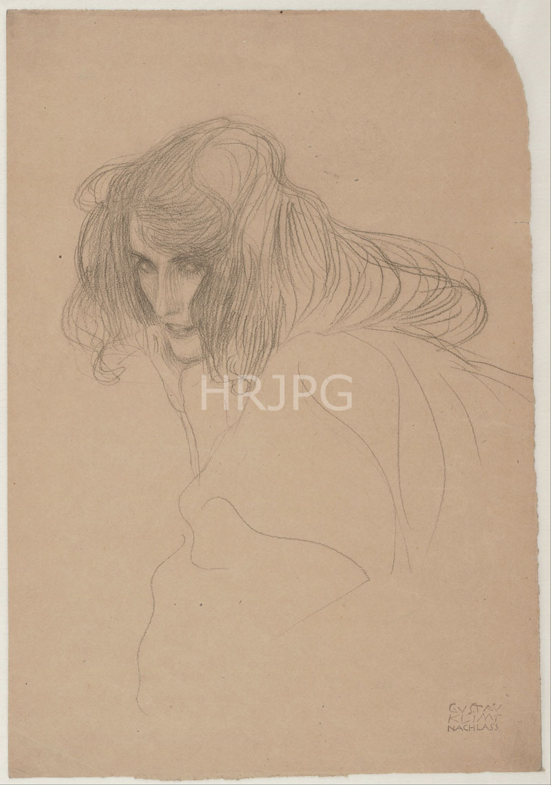 High Resolution: 800558-Head of a Woman in Three Quarter Profile-Gustav Klimt-c 1901 1902 download. | HRJPG.com