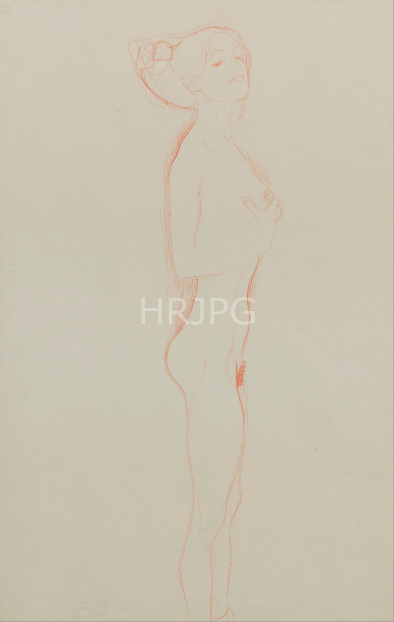 High Resolution: 800559-Naked Girl Standing with Right Hand to Breast-Gustav Klimt-1906 download. | HRJPG.com