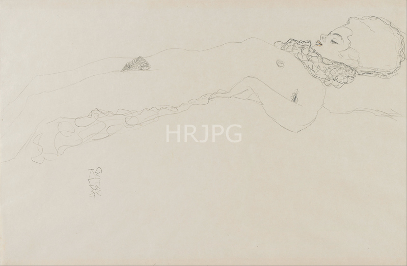 High Resolution: 800561-Naked Girl with Ruff lying-Gustav Klimt-1905 1906 download. | HRJPG.com