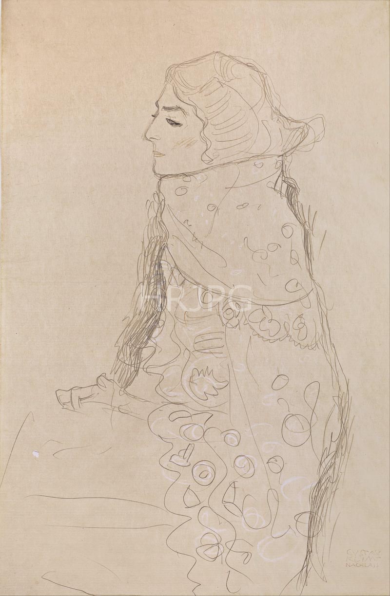 High Resolution: 800566-Seated Lady with Ornamented Cape in Profile from the Left-Gustav Klimt-around 1910 download. | HRJPG.com