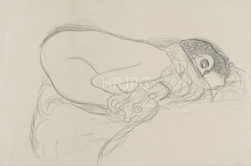 High Resolution: 800567-Semi Nude leaning forward-Gustav Klimt-1913 download. | HRJPG.com
