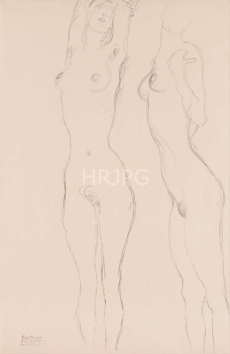 High Resolution: 800573-Two Nudes the Left One with Raised Arms-Gustav Klimt-1911 1912 download. | HRJPG.com