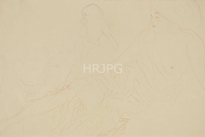 High Resolution: 800595-Two Studies of a Reclining Woman-Gustav Klimt-1913 download. | HRJPG.com