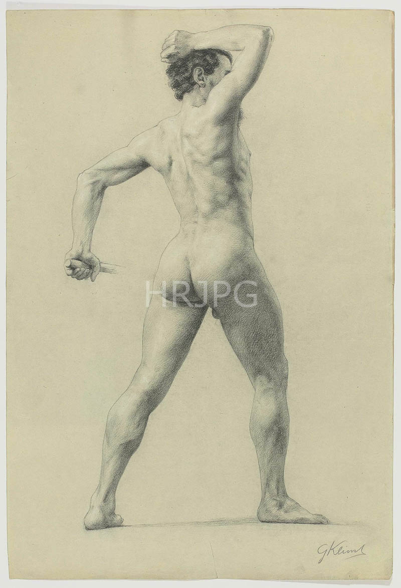 High Resolution: 800607-Male Nude from Back-Gustav Klimt-c 1880 download. | HRJPG.com