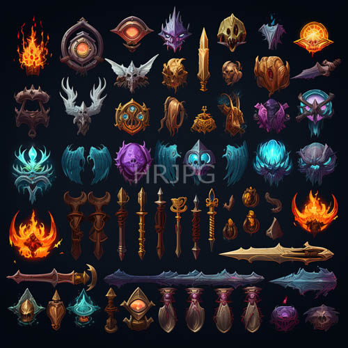 fantasy armaments and protective gear amidst a stark lightabsorbing obsidian backdrop