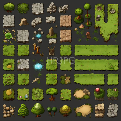 meticulous terrain library featuring intricate greenery amidst rugged stone paths