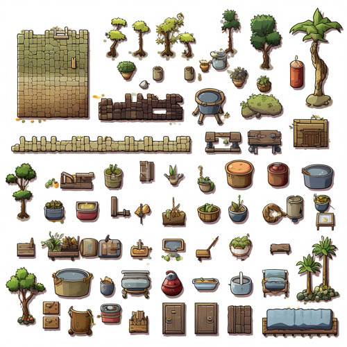 High Resolution: Crafted pixel landscapes with varied topography and rustic utility details download. | HRJPG.com